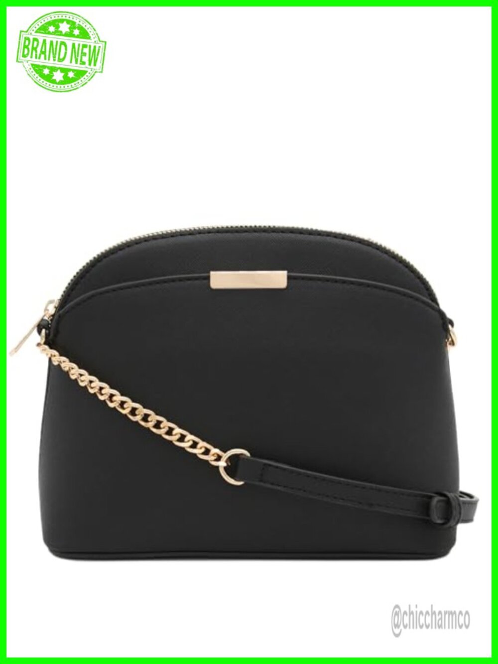 Small Dome Crossbody Bag Faux Leather Chain Strap Adjustable